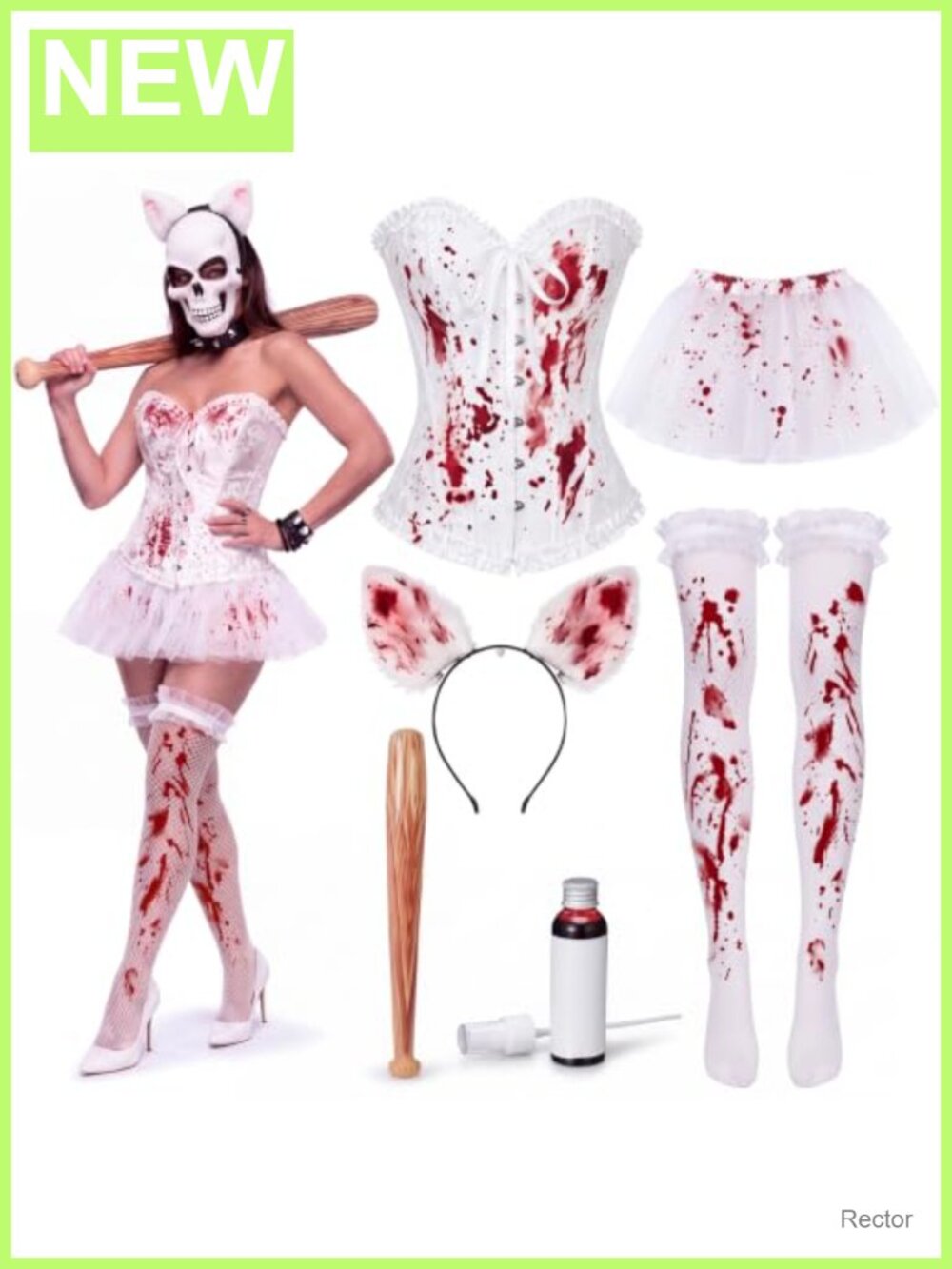 Women's Zombie Survivor Halloween Costume Set Corset Tutu Accessories